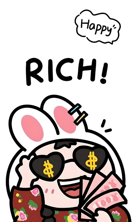 戴兔耳帽爱心墨镜拿百元钞卡通人物·国漫风小红书暴富手机壁纸