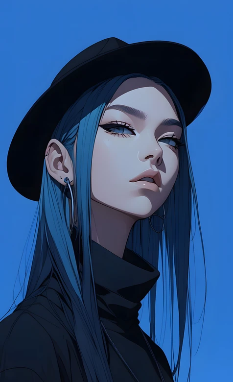 蓝发酷感少女·暗黑风插画 高人气潮酷手机壁纸