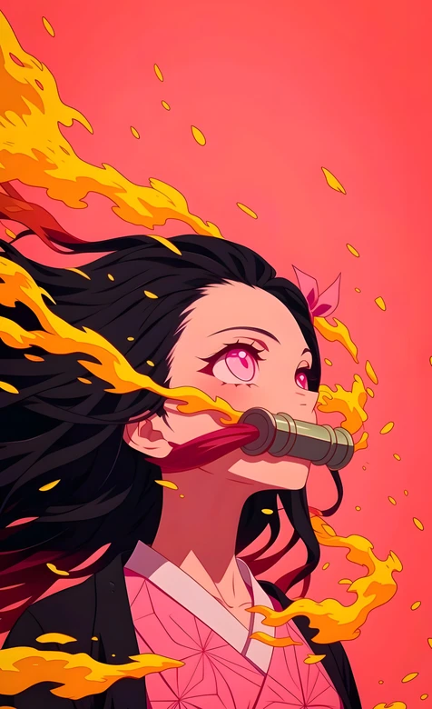 祢豆子·火焰环绕 鬼灭之刃日漫二次元热血风壁纸