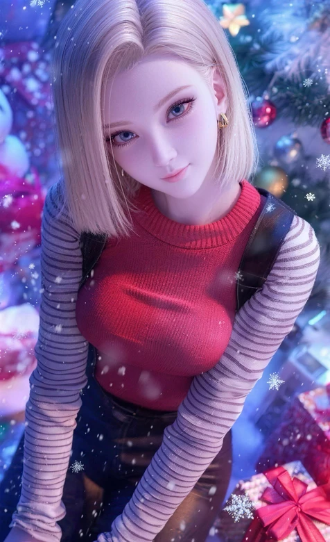 人造人18号·圣诞雪景 龙珠动漫唯美风手机壁纸