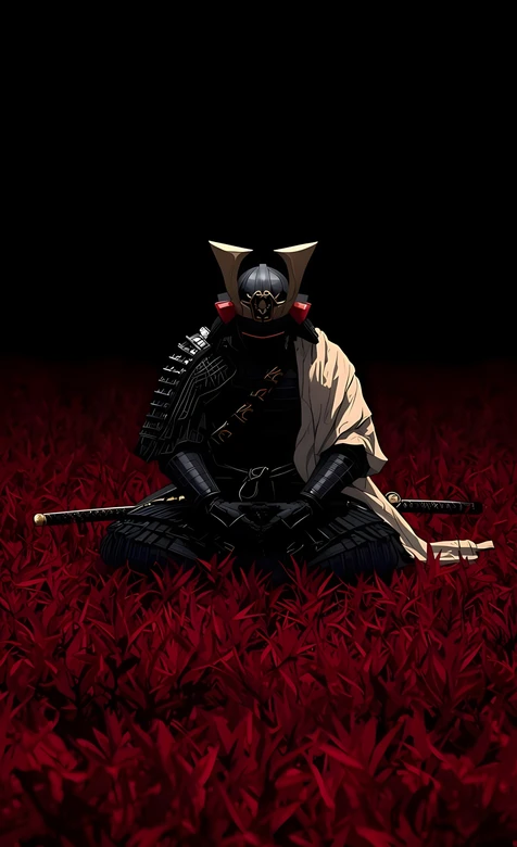 暗黑系日式武士·打坐血色草野 武士道壁纸
