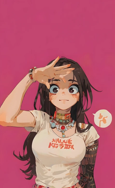 二次元黑长发动漫女孩·大眼睛机械臂遮阳手机壁纸