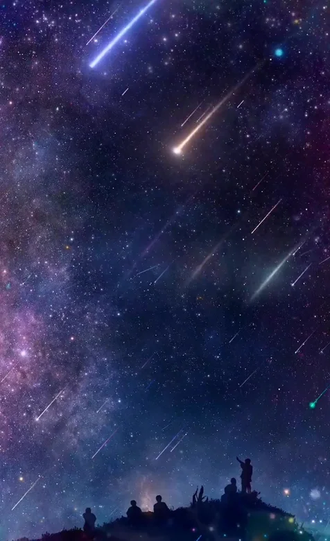 星空流星人物剪影·唯美梦幻风 超美流星雨夜景动态壁纸