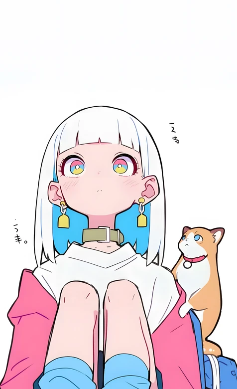 白发彩瞳少女·宠物猫相伴 日系二次元治愈风手机壁纸