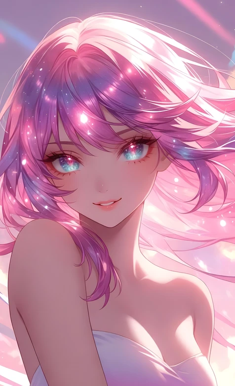 梦幻星光少女·粉紫渐变发梦幻眼眸 高人气手机壁纸