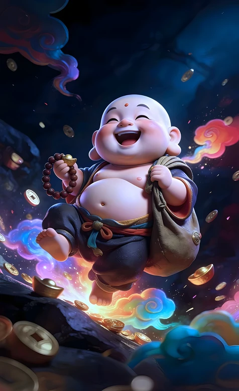 Q版弥勒佛·持念珠元宝 国漫风财运手机壁纸