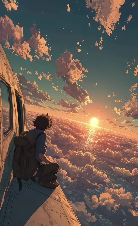 背包少年·云海日出 日系动漫风 治愈动态手机壁纸