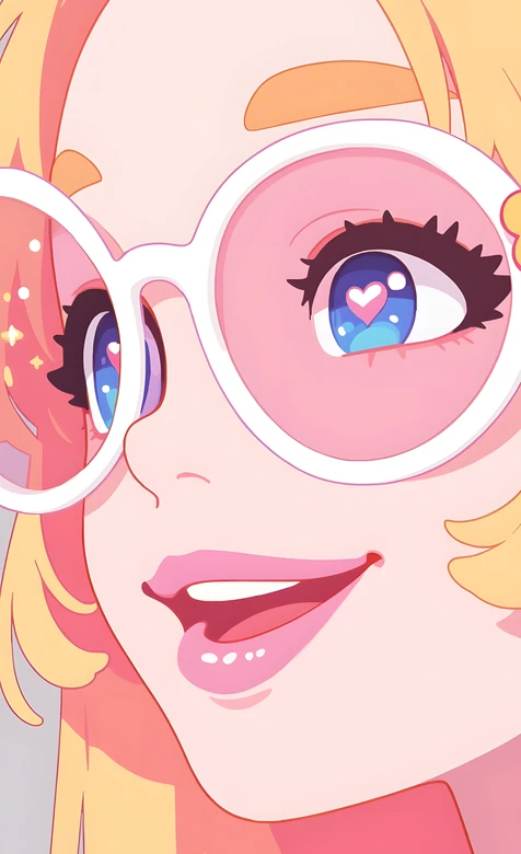 二次元甜美卡通少女·爱心眼圆框眼镜 热门手机壁纸