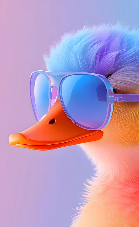 戴墨镜的卡通鸭·梦幻渐变风 潮流宠物手机壁纸