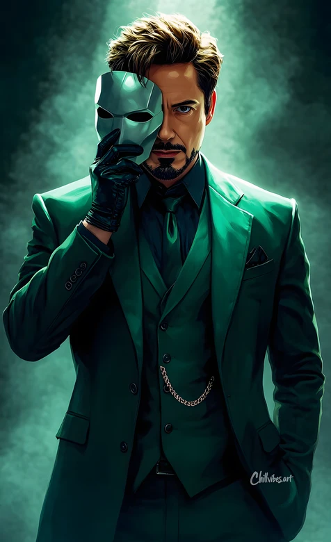 托尼·斯塔克·假面绅士 墨绿西装写实风 漫威影视壁纸