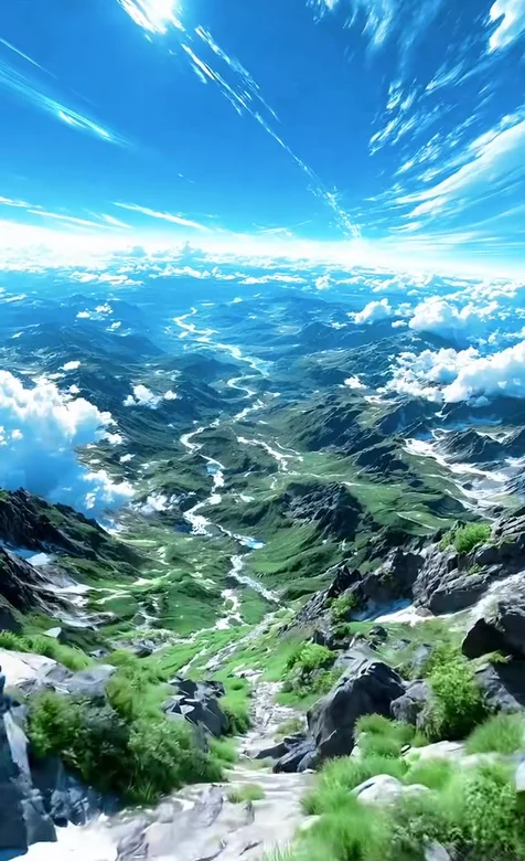 高山峡谷溪流云海·唯美AI风 动态手机壁纸精选