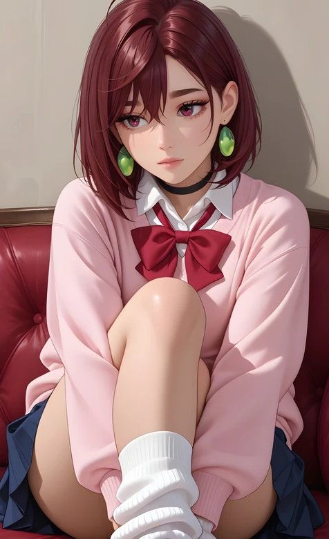 二次元JK少女·红棕发粉毛衣 原创动漫插画手机壁纸