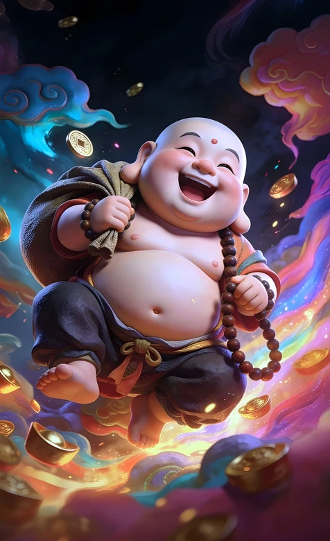 弥勒佛·笑口常开携财 国漫国风炫彩壁纸（2025吉祥热门）