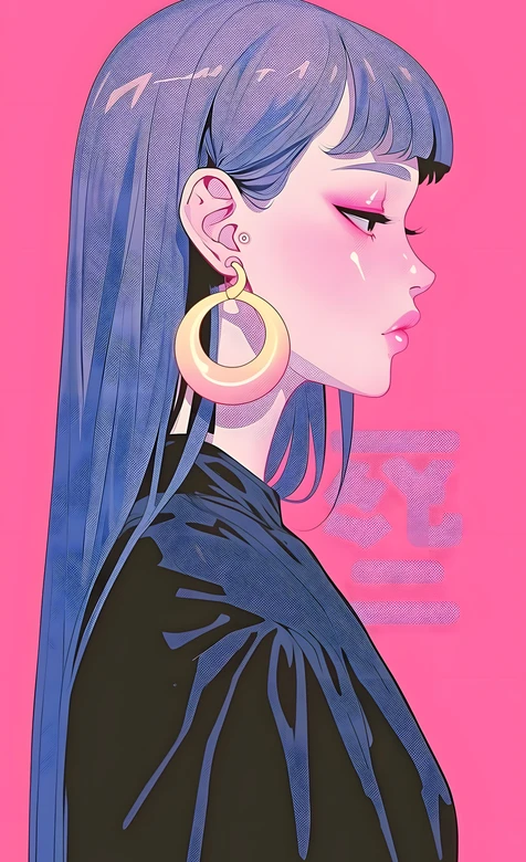 蓝发潮酷少女·赛博朋克风插画 高人气手机壁纸