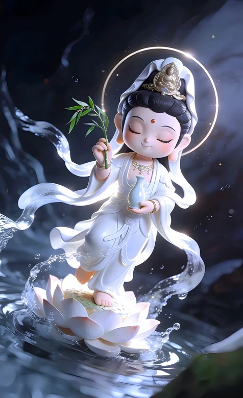 Q版观音·净瓶柳枝·国漫唯美风 国潮古风壁纸