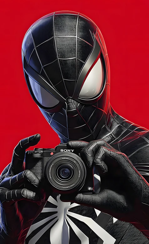 蜘蛛侠（黑色战衣）写实风 持索尼相机 漫威高人气手机壁纸