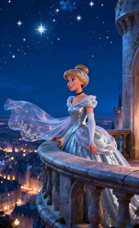 灰姑娘·银裙飘逸 迪士尼童话风城堡夜景 梦幻手机壁纸