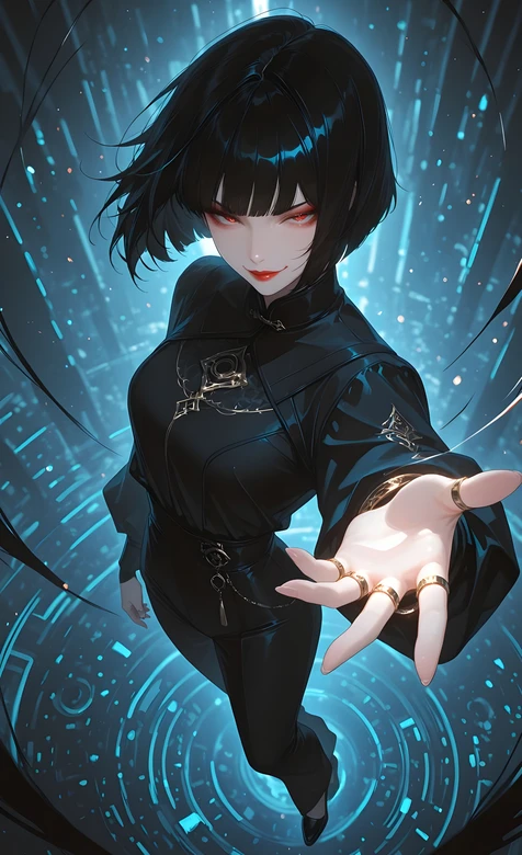 赛博朋克国风黑衣红瞳少女·科技未来感手机壁纸（赛博朋克手机壁纸）