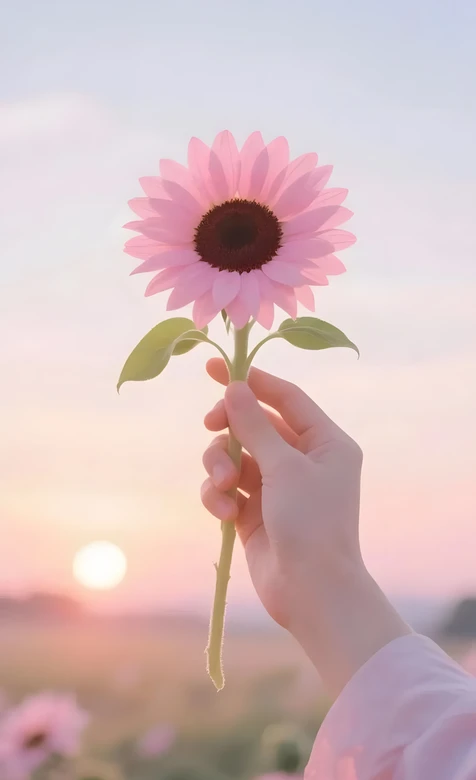 手捧粉向日葵·唯美日落黄昏 治愈系手机壁纸精选