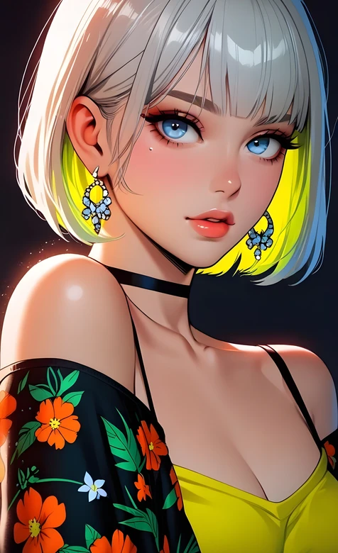 二次元美少女·渐变发花衣·插画风高质感手机壁纸