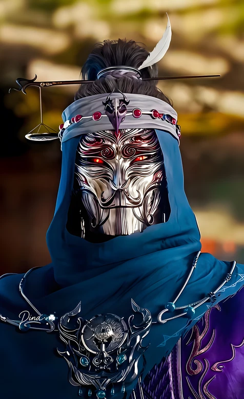 神秘古风银纹面具红瞳角色·药师·国风玄幻·高人气国漫壁纸