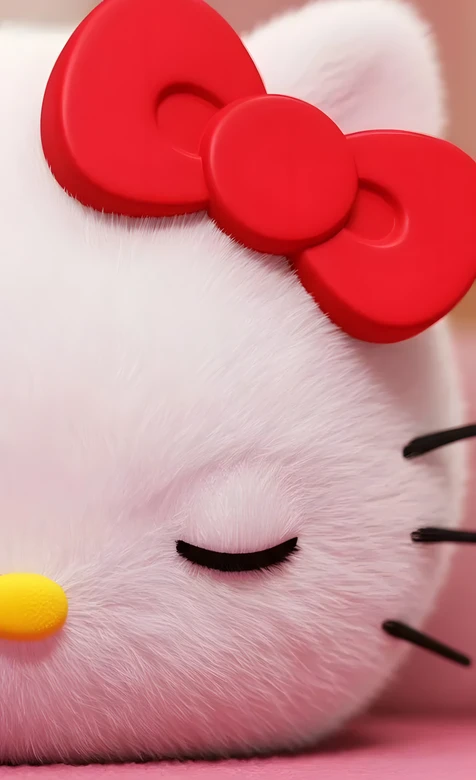 Hello Kitty·毛绒闭眼红蝴蝶结 软萌治愈三丽鸥萌宠壁纸