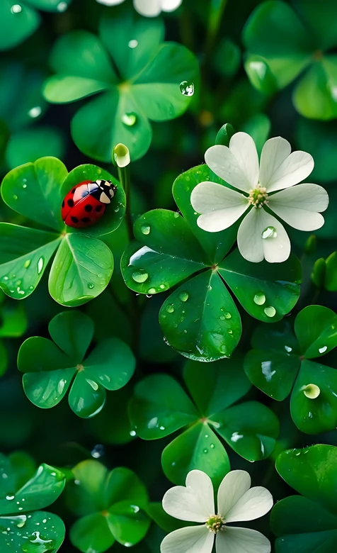 三叶草白花瓢虫·唯美清新治愈手机壁纸