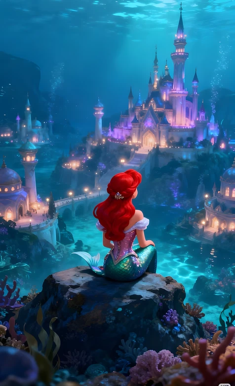 爱丽儿·红发人鱼 梦幻海底城堡 迪士尼《小美人鱼》壁纸