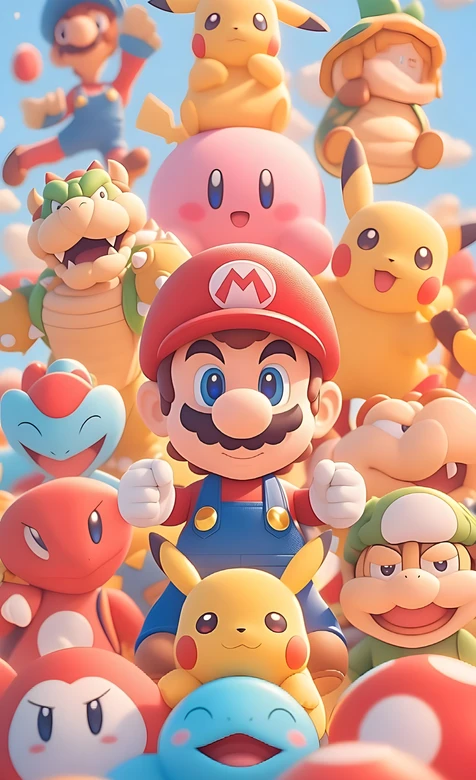 马里奥&皮卡丘&卡比3D卡通可爱游戏角色手机壁纸