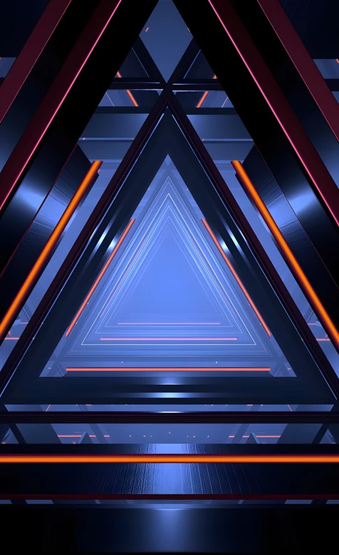 超酷赛博朋克三角形隧道 霓虹光影未来感手机壁纸推荐