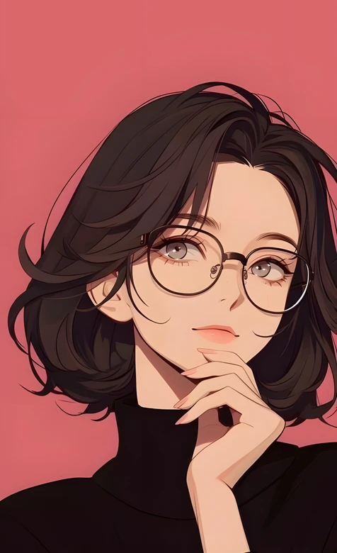 黑短发戴眼镜女生·二次元写实风·知性女生壁纸