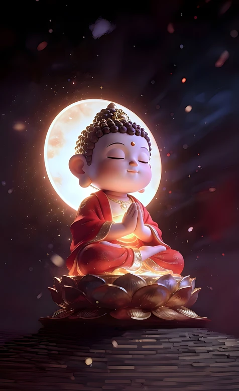 Q版如来·合十禅坐 国漫唯美风 满月禅光手机壁纸