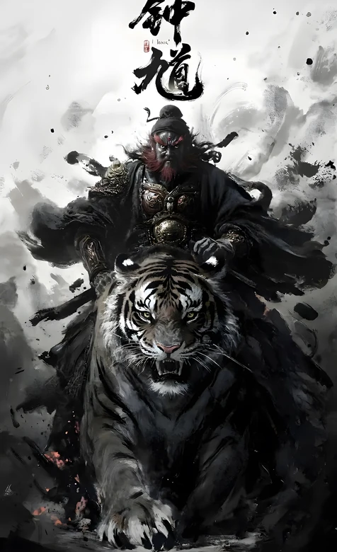游戏《黑神话·钟馗》骑虎镇邪 国风水墨风霸气古风手机壁纸