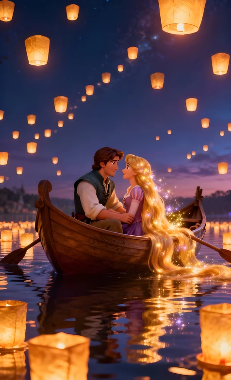 乐佩·发光长发&尤金 唯美《魔发奇缘》天灯船景壁纸