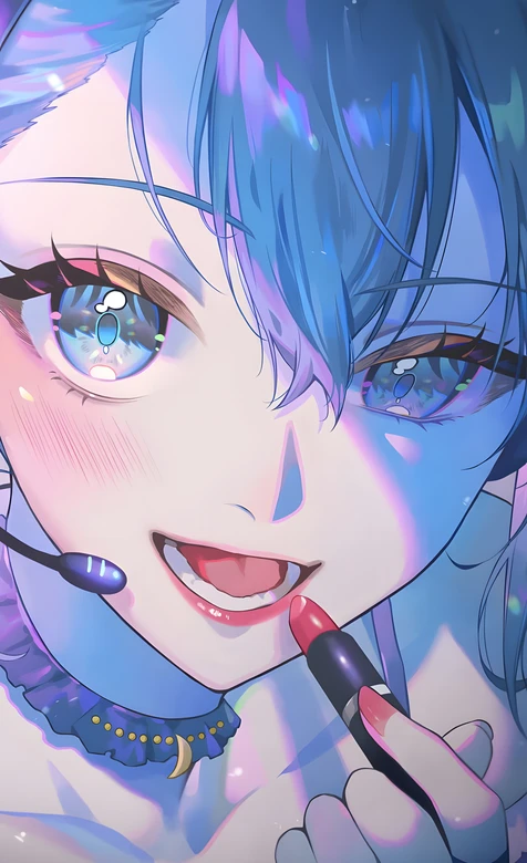 动漫美少女·蓝发涂口红·梦幻唯美风 手机壁纸