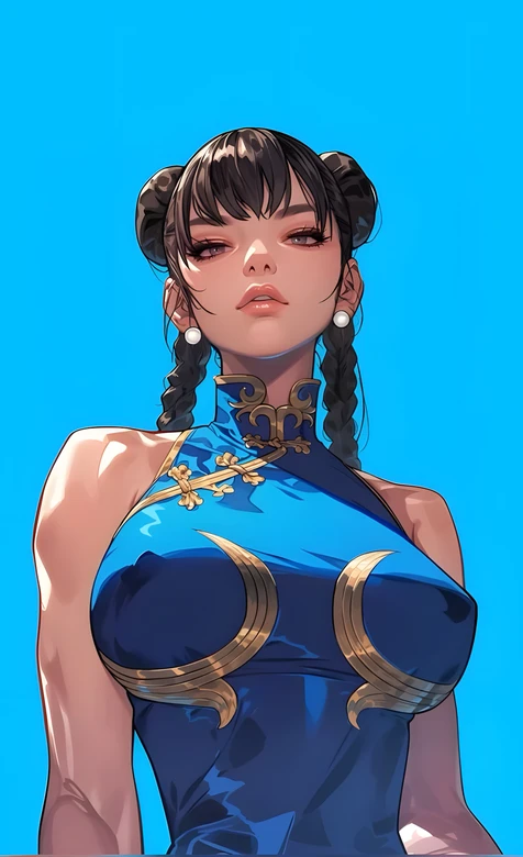 春丽·蓝金旗袍双辫 国漫风街霸游戏手机壁纸