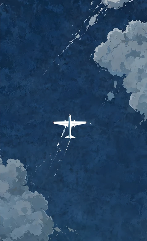 飞机穿云·治愈手绘风 高空航行感手机壁纸