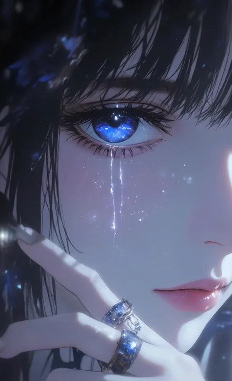 动漫少女·泪落星河蓝眸碎光 唯美梦幻动态手机壁纸