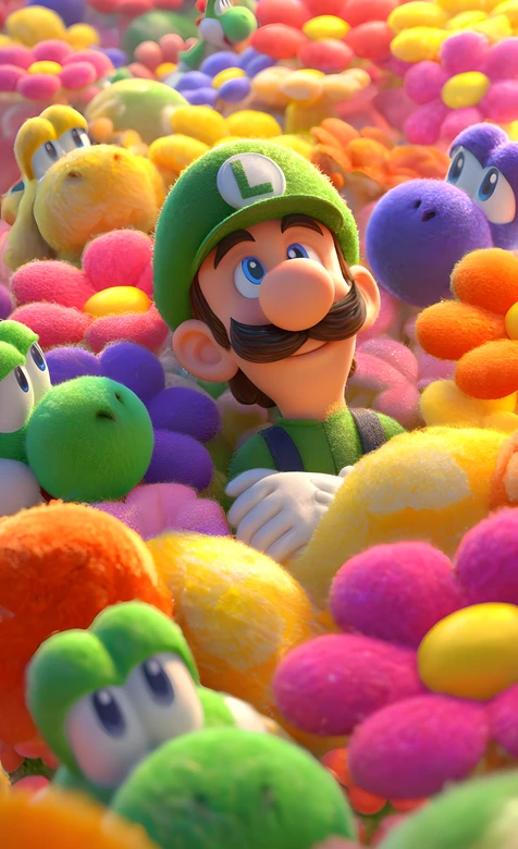 路易吉·缤纷毛绒花海 卡通治愈风（超级马里奥）游戏壁纸