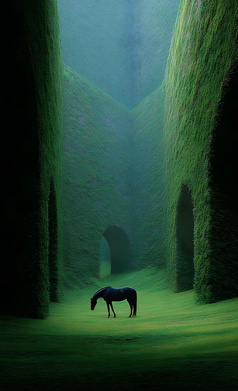 超现实绿野古堡·黑马 神秘意境手机壁纸