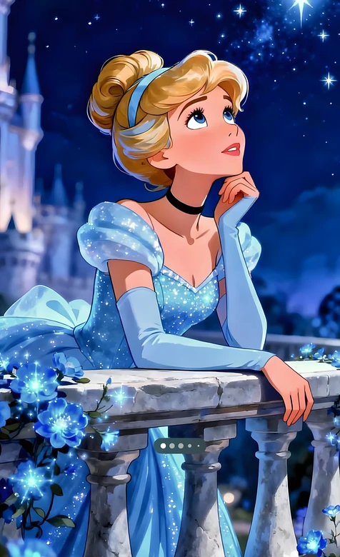 辛德瑞拉·星光蓝裙 迪士尼梦幻城堡夜景手机壁纸
