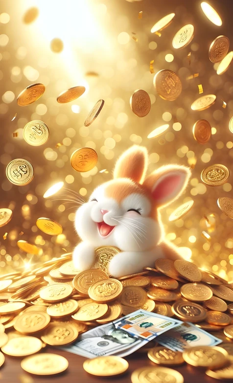 招财萌兔·金币美元环绕 治愈可爱风 财运手机壁纸