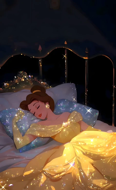 贝儿·闪耀睡颜 迪士尼美女与野兽梦幻唯美手机壁纸