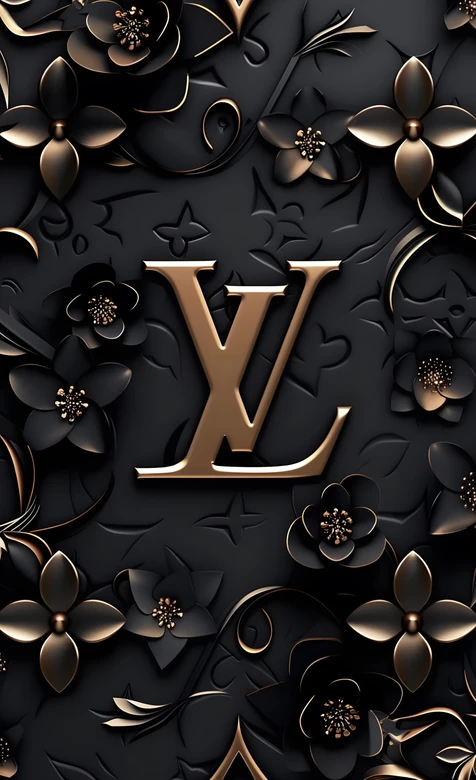 LV标志·暗黑奢华浮雕花 高级感奢侈品手机壁纸