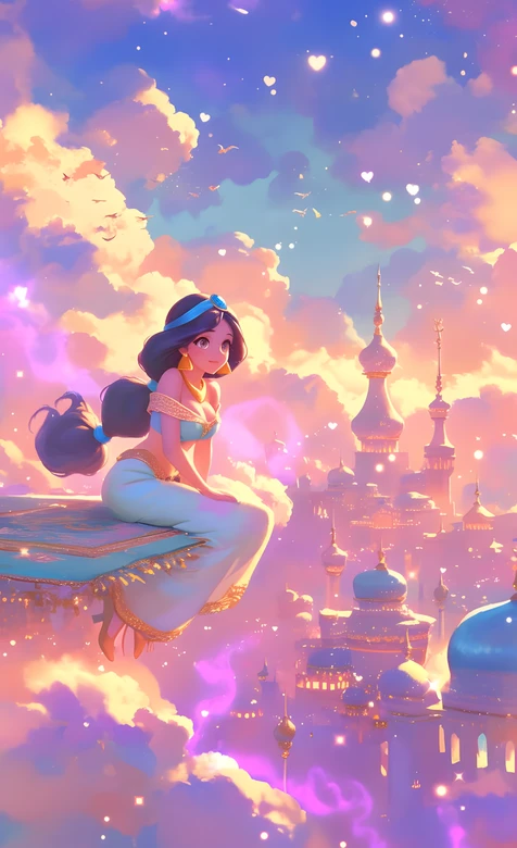 茉莉公主·飞毯漫游 迪士尼阿拉丁唯美梦幻城堡手机壁纸