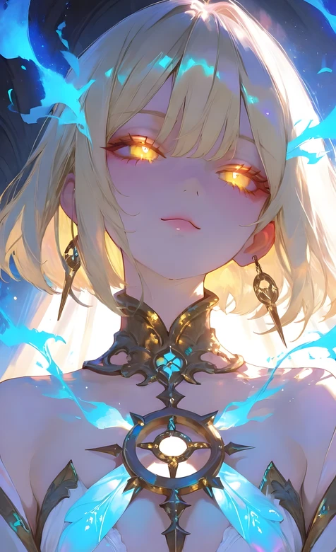 金发少女·鎏金眼眸蓝焰特效 唯美游戏风手机壁纸