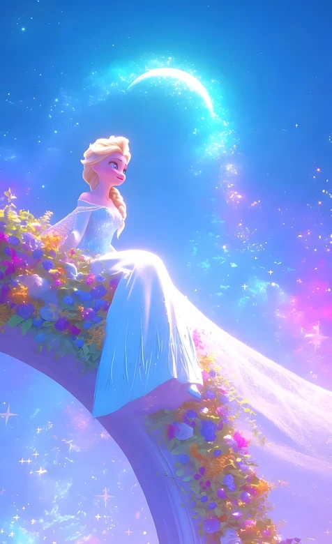 艾莎·冰晶长裙花径 弯月梦幻童话风 冰雪奇缘壁纸