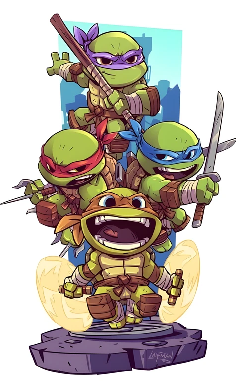 Q版忍者神龟四人组·卡通风 动漫《忍者神龟》热血壁纸