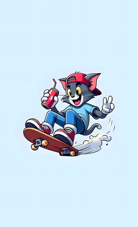 汤姆（猫和老鼠）·潮酷滑板畅饮 卡通潮流手机壁纸