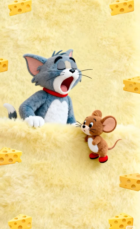 汤姆·哈欠杰瑞·可爱 猫和老鼠毛绒国漫 萌系奶酪主题壁纸